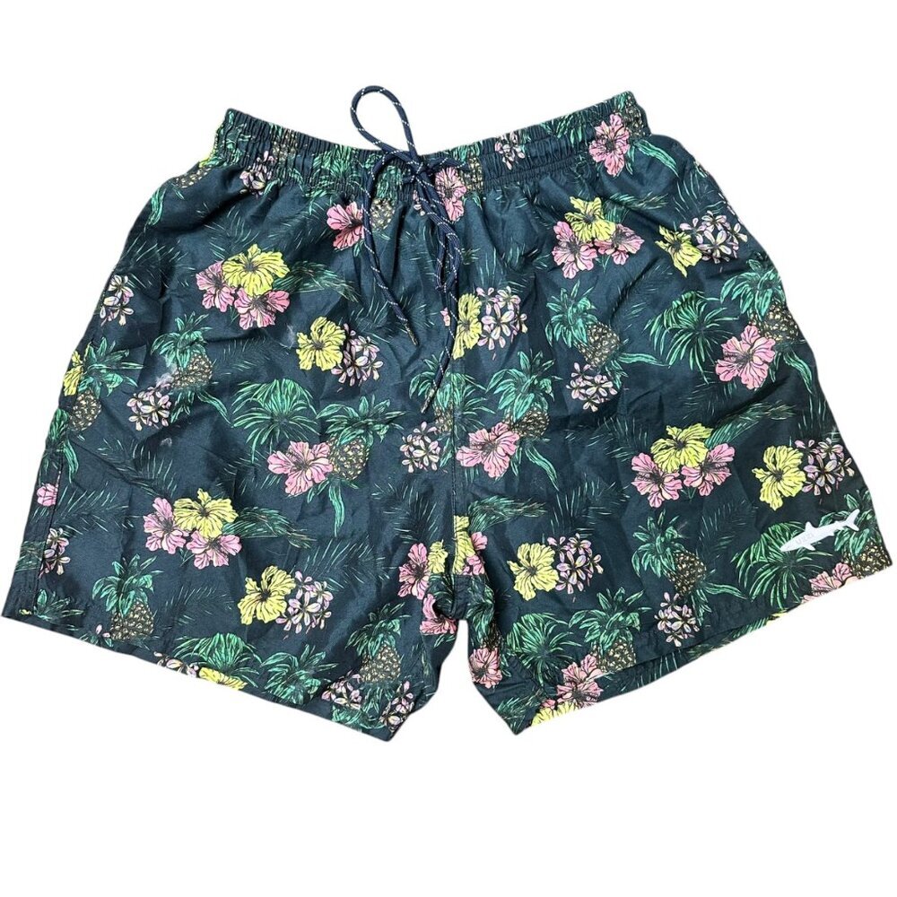 Uzzi Mens Tropical Floral‎ Swim Trunks Mesh Lining Elastic Waist & Drawstring M
